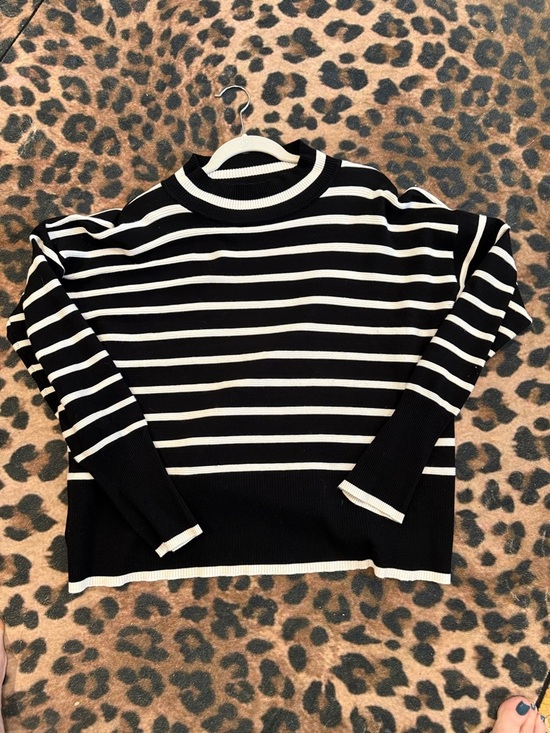 Sweaters - Striped Black and White Crew Neck Sweater